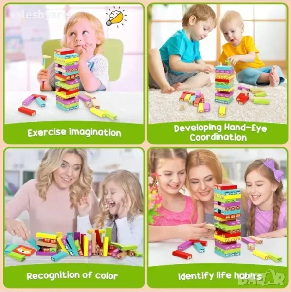 COOLJOY Дървена падаща кула за деца 3+, Игри за подреждане — снимка 6