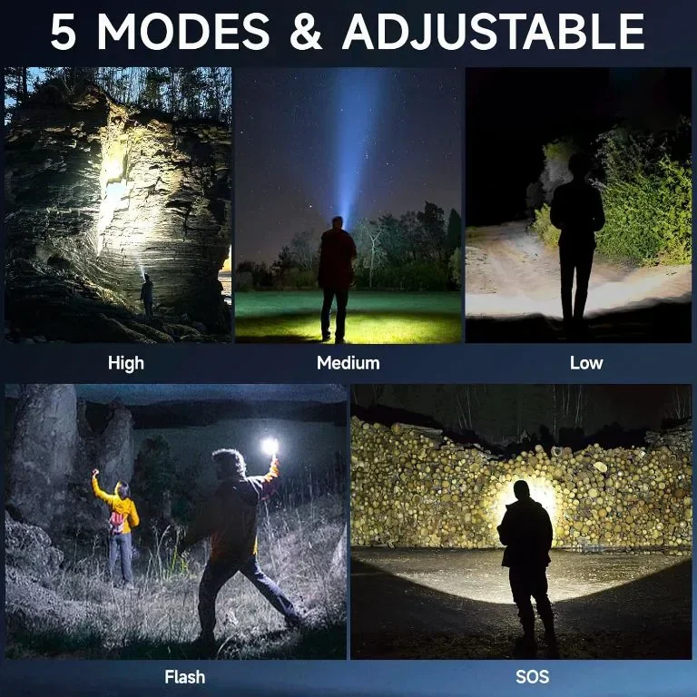 Siuyiu Акумулаторна фенерче Led Torch, 6500 лумена с регулируем фокус, IPX45 — снимка 5