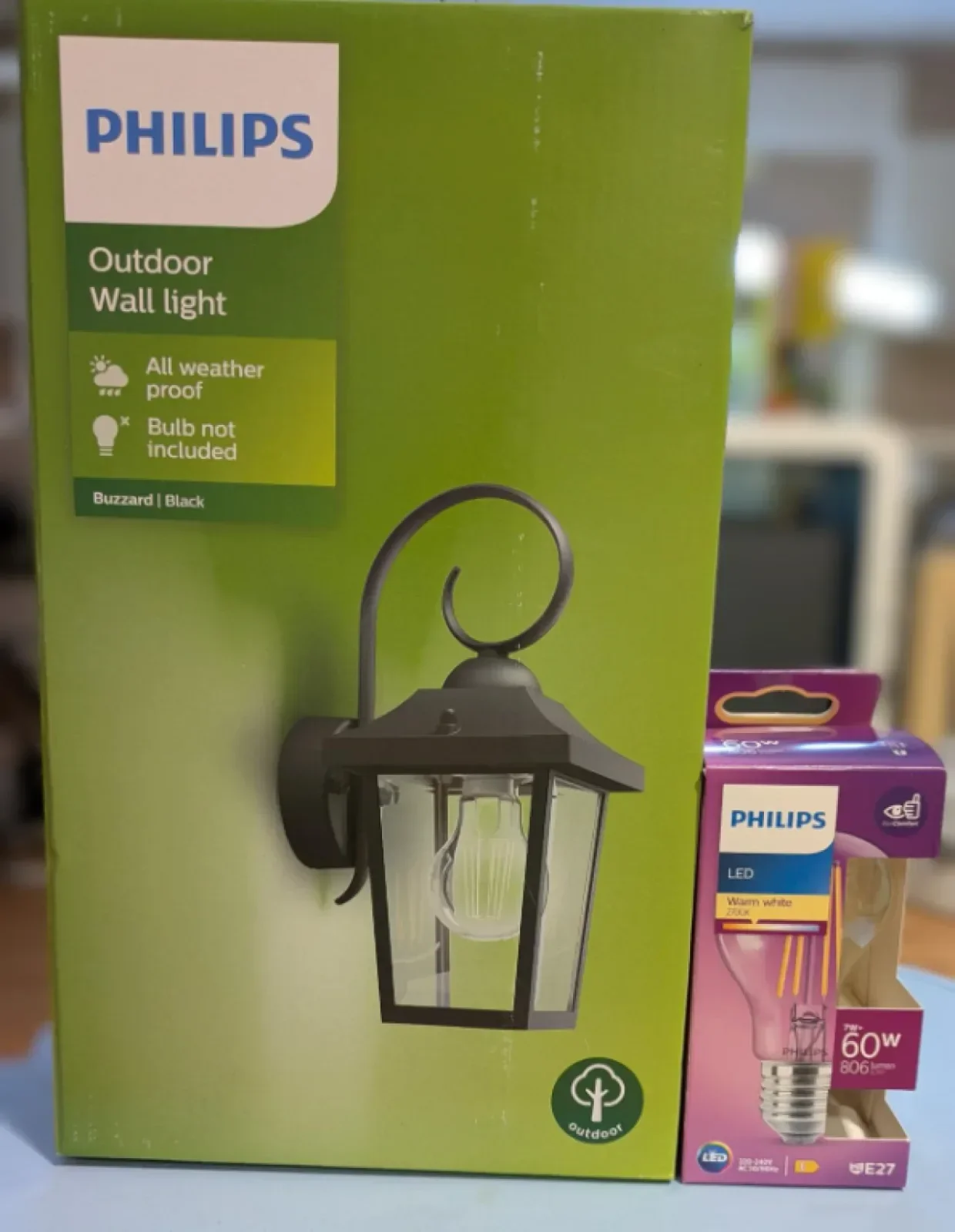 Винтидж стенен фенер Philips Buzzard + E27 LED крушка, топла бяла светлина, външен — снимка 8