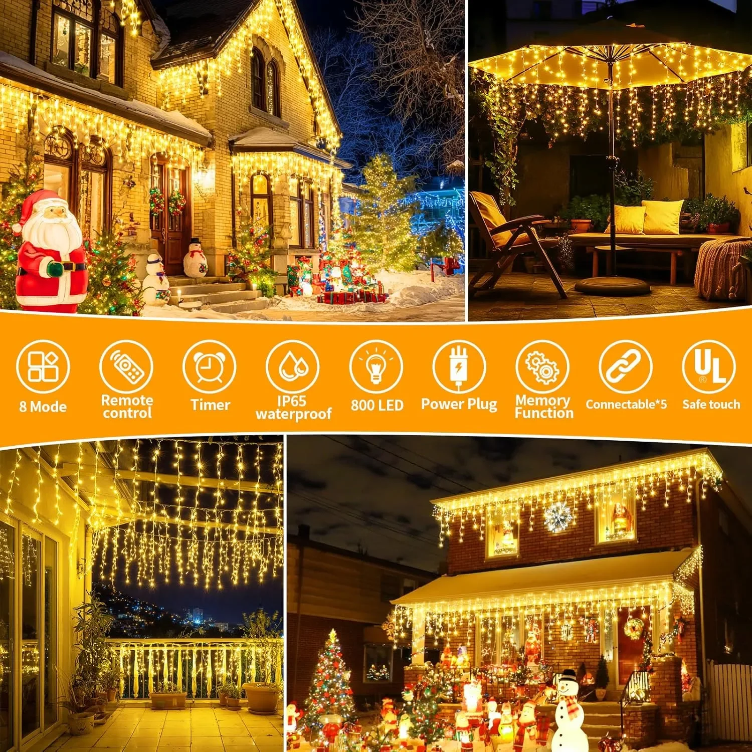 Коледни LED „ледуни“/LED curtain светлини 25M+5M, 800 LED, 8 режима, таймер и дистанционно — снимка 5