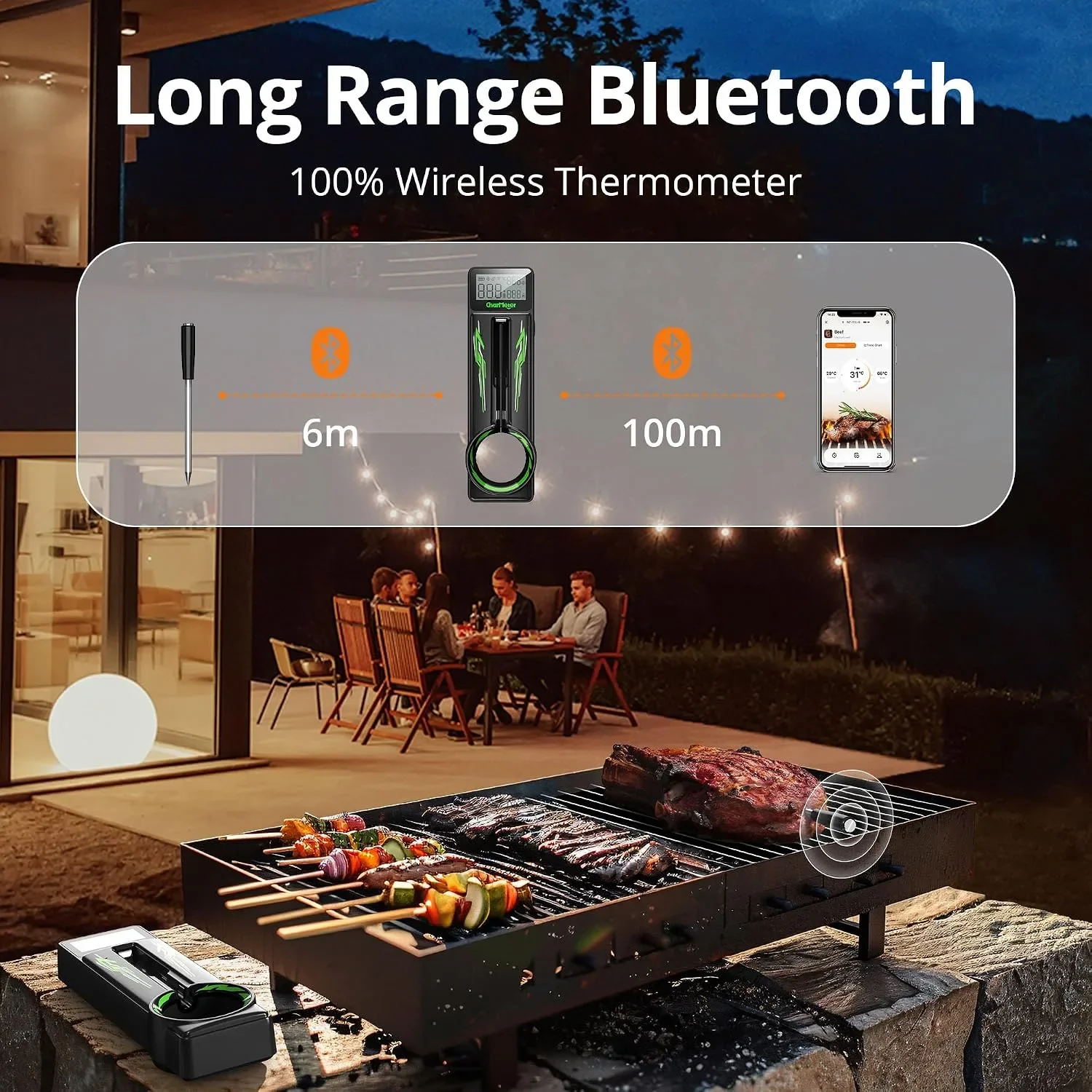 Смарт термометър за печене за месо и фурна с Bluetooth връзка (2 сензора) CharMeter — снимка 4