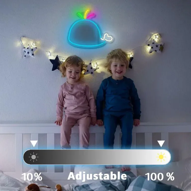 LED неонова табела Blue Whale за стенен декор, захранване от USB с димер — снимка 4