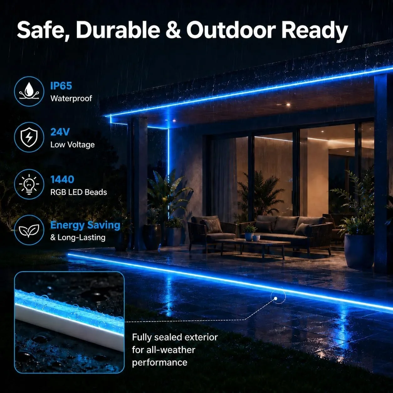 RGB LED неонова лента 5 м 24 V IP65 с APP и дистанционно — снимка 4