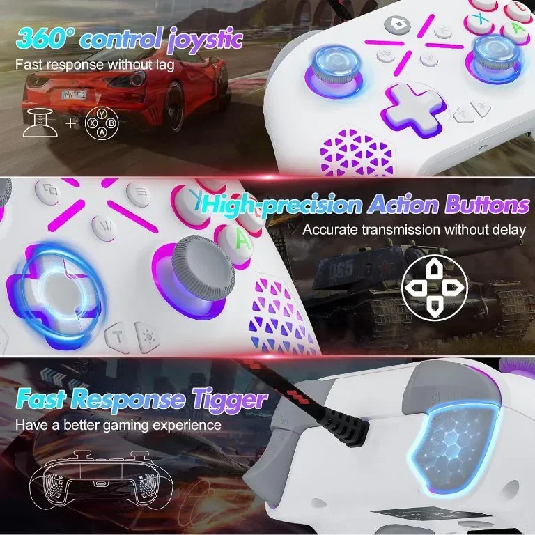 Gamrombo кабелен контролер за компютър с RGB, вибрация, програмиране, турбо 3,5 мм аудио — снимка 3