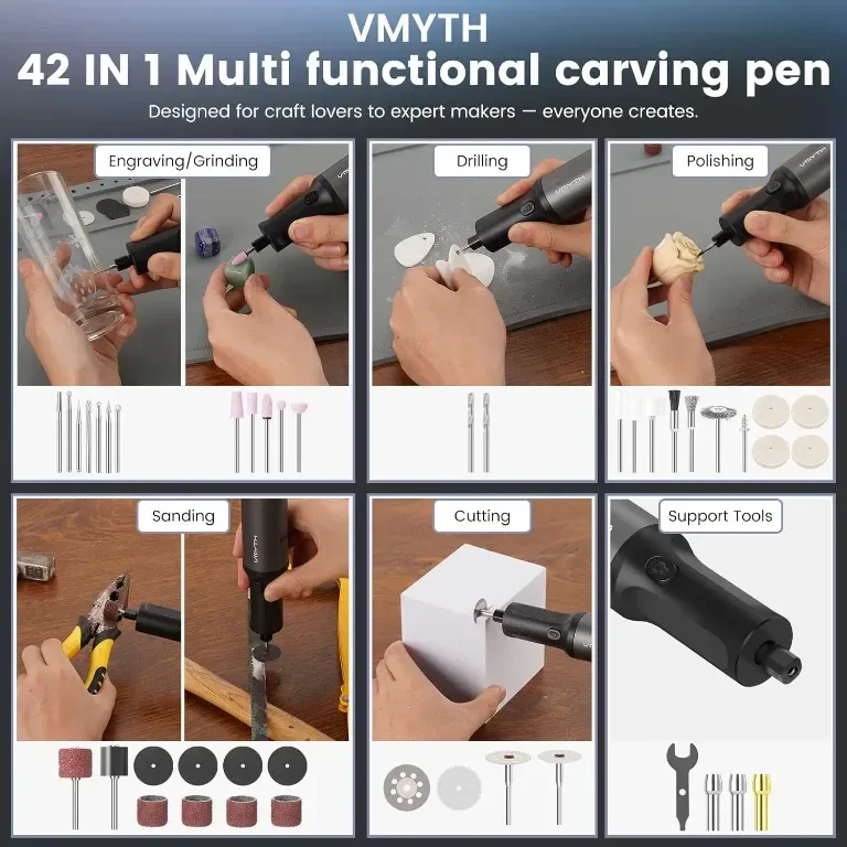 VMYTH iPen E2 Мини електрическа гравираща писалка, с 44 аксесоара — снимка 4