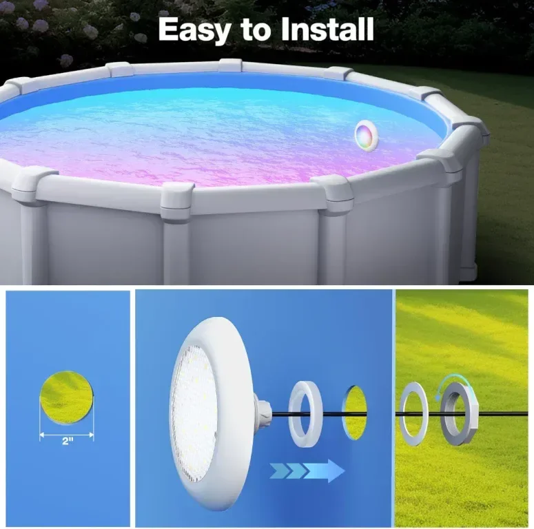 LED осветление за басейн LyLmLe с външна резба 5 см, 15W RGB, Ø190 мм, 12VAC — снимка 2