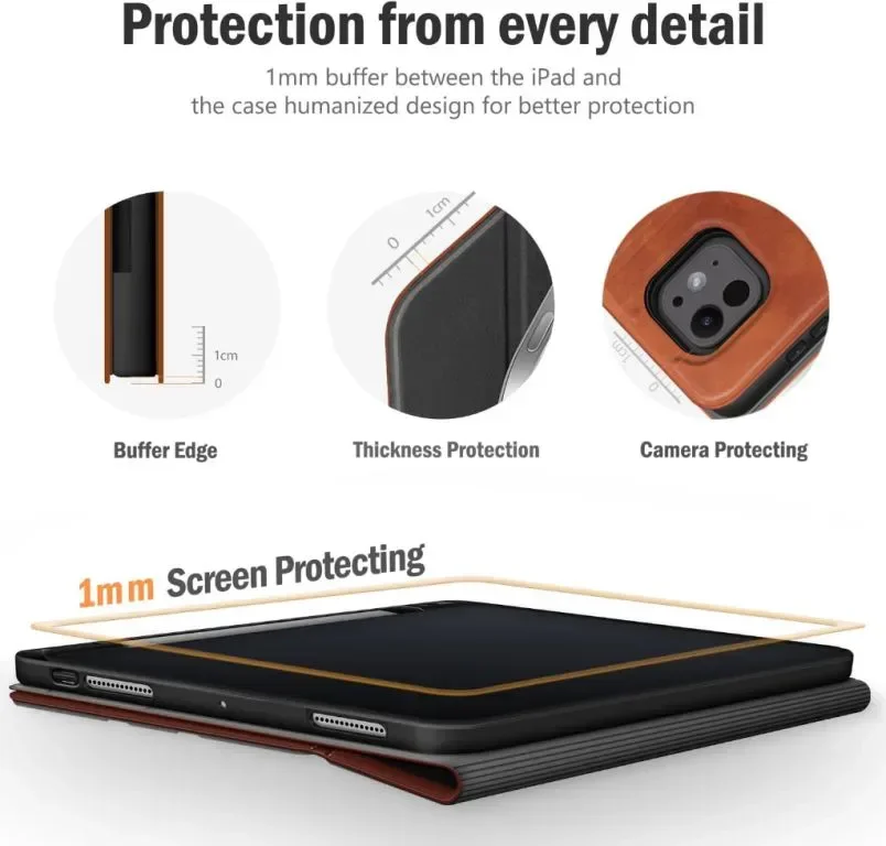 Antbox Калъф за iPad Pro 11 инча (M4) 2024 с вграден държач за молив, от PU кожа, кафяв — снимка 2