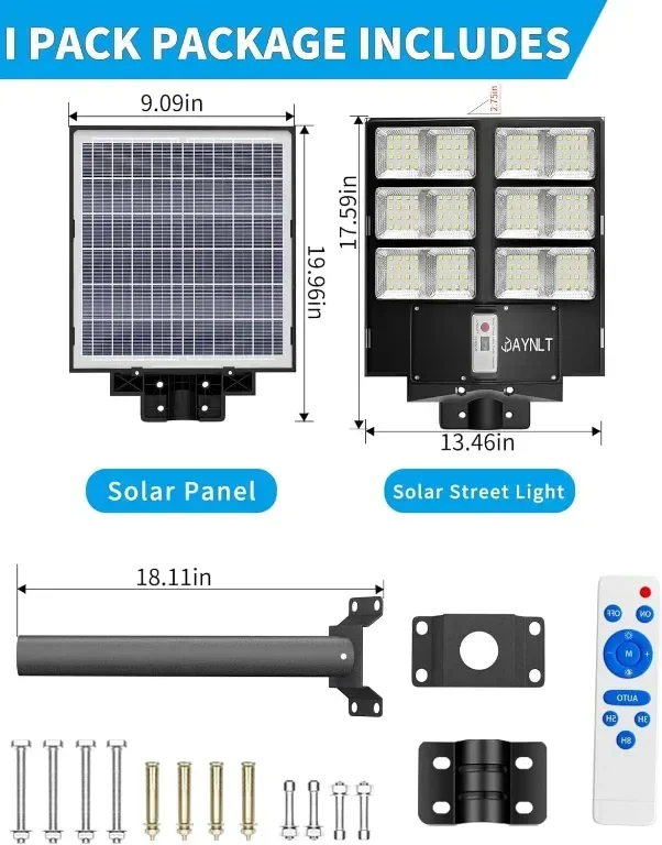 JAYNLT 800W Соларна улична лампа със сензор за движение, дистанционно — снимка 7