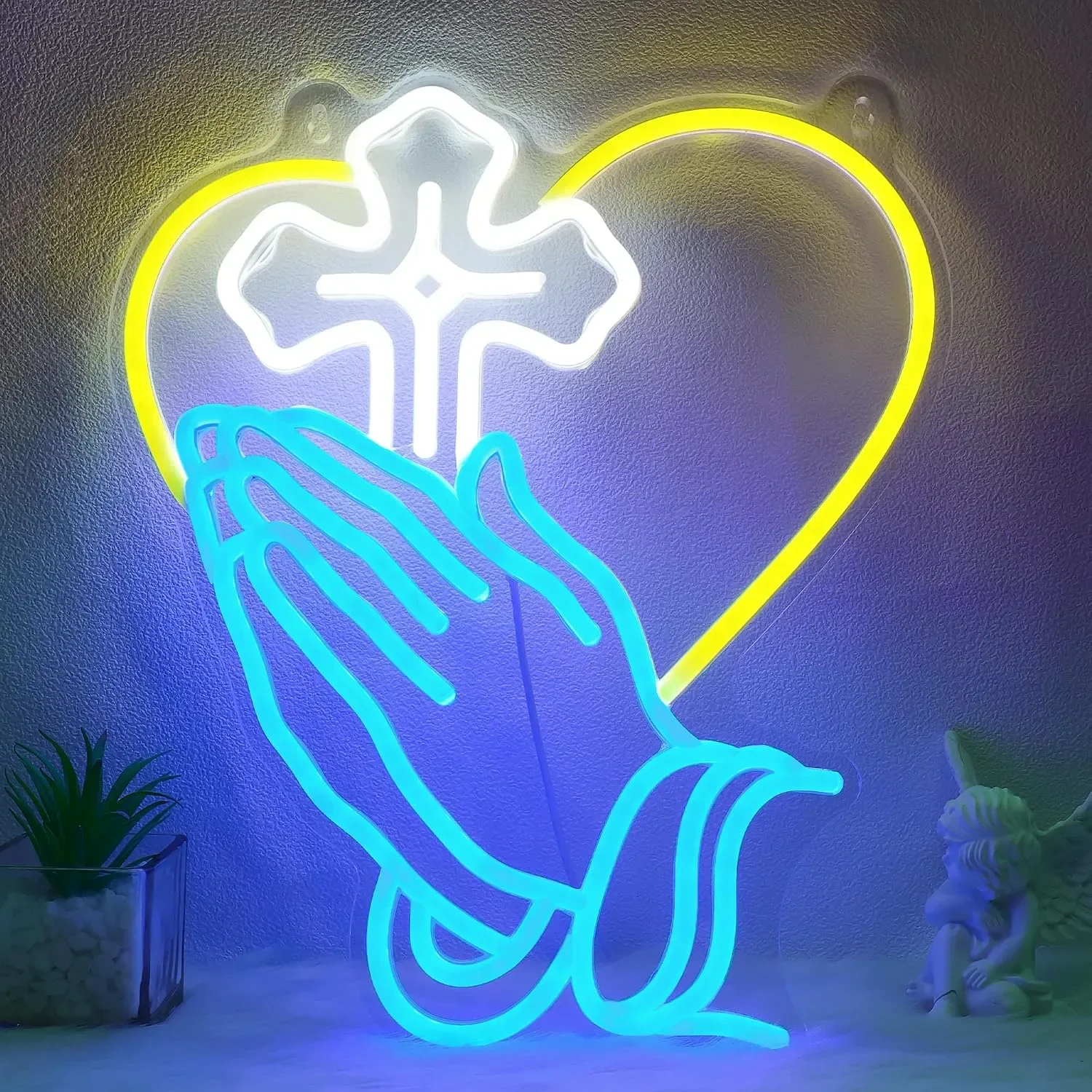 USB LED неон Lightzz с молитвени ръце и кръст, регулируема яркост