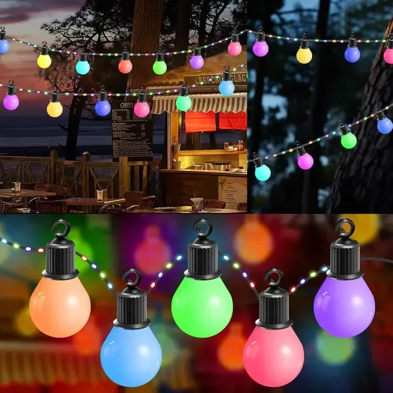 IRISECO 12,5м цветни външни крушки, Водоустойчиви Festoon светлини, 100LED+20 крушки, 12 режима USB — снимка 5