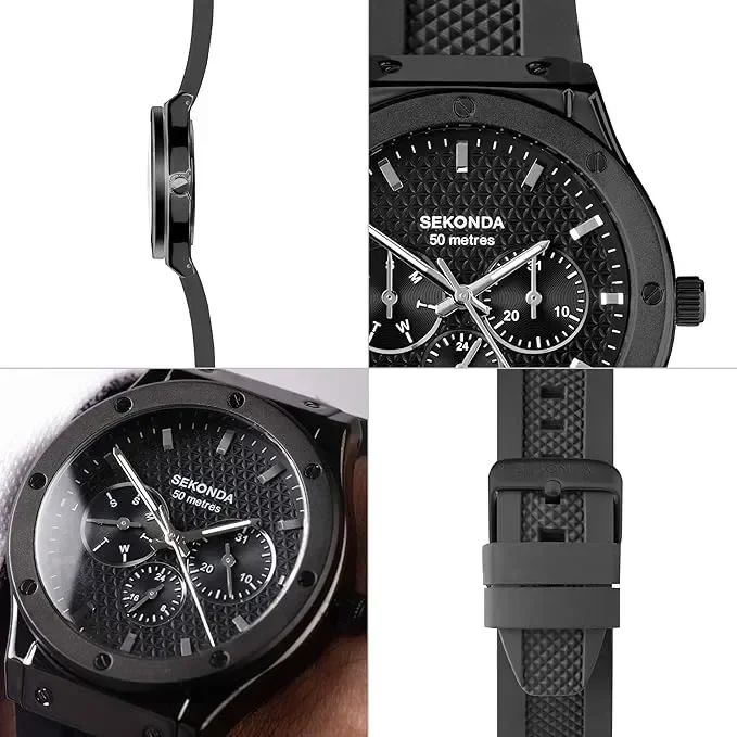 Мъжки часовник Sekonda Titan 42 мм с кварцов механизъм в черно — снимка 3