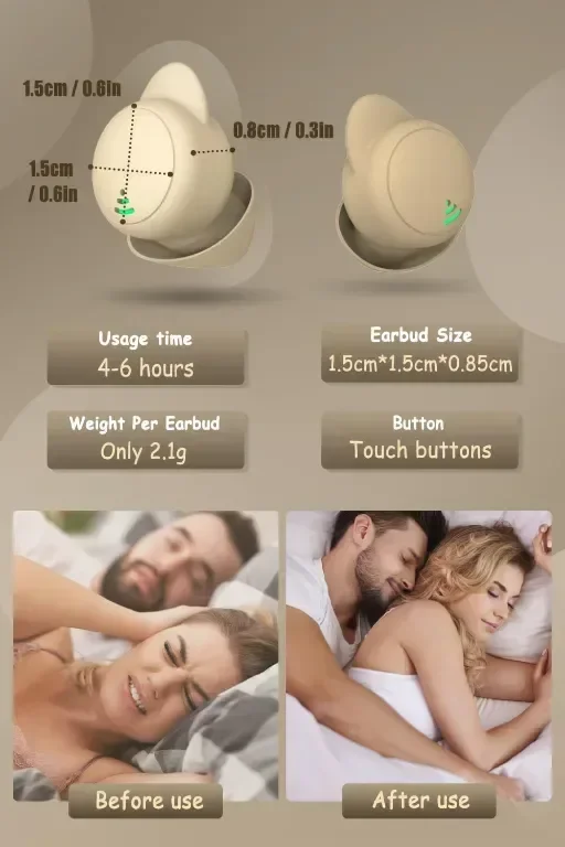 Wnqou Sleep Earbuds Шумопотискащи мини слушалки за поставяне в ушите за сън, бежово; бяло — снимка 7