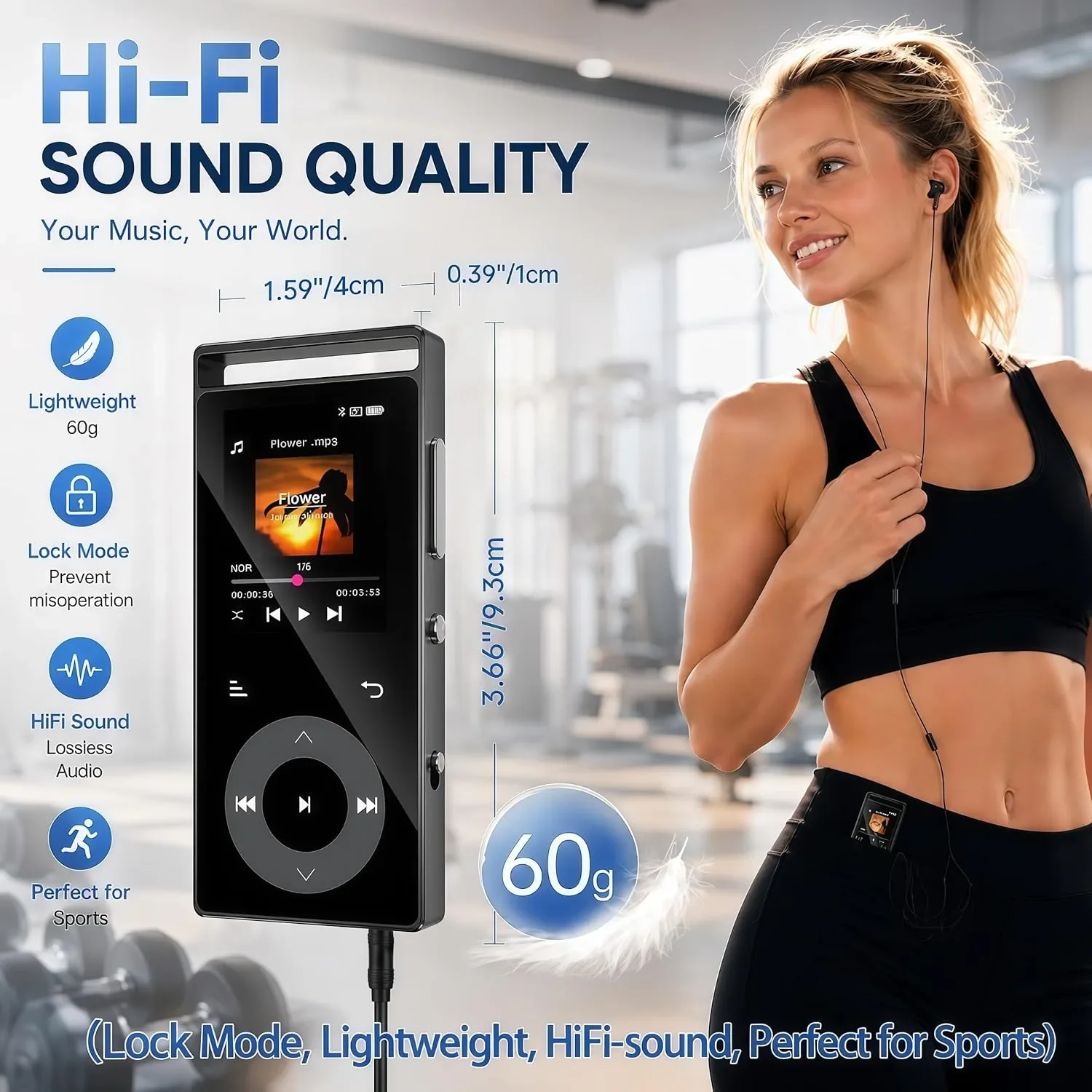 MP3 плеър 90GB Bluetooth 5.3, FM радио, HiFi звук, поддръжка до 128GB, слушалки — снимка 8