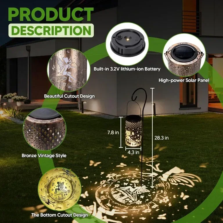 Freekite 2 бр. соларни фенери за открито, IP65 водоустойчиви бронзови метални ангелски пеперуди — снимка 2