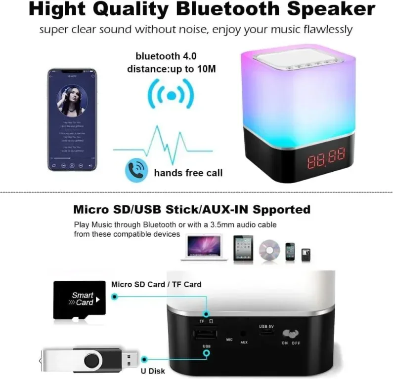 Waiybbit 5 в 1 лампа с Bluetooth високоговорител, LED сензорна, преносима безжична, USB акумулаторна — снимка 3