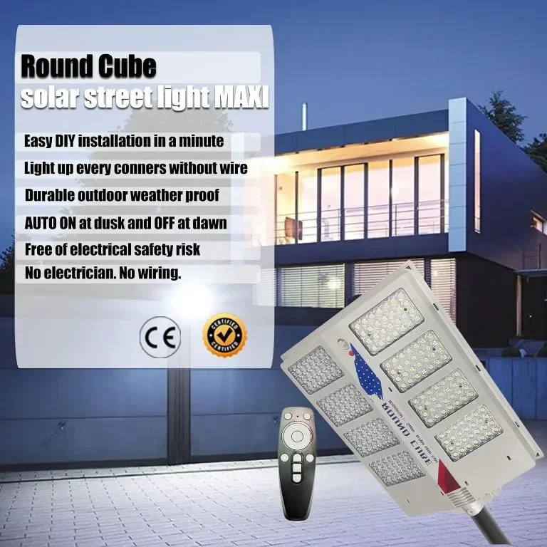 Round Cube LED соларна улична лампа, сензор за движение и дистанционно — снимка 4