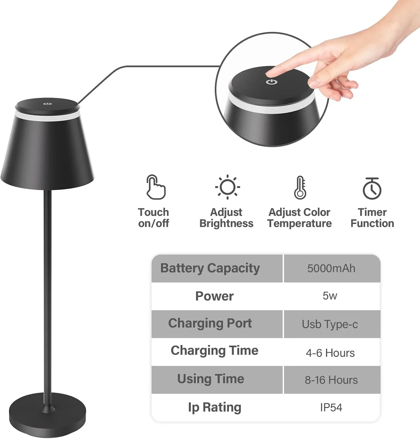 LED настолна лампа на батерия, USB-C зареждане и дистанционно — снимка 3