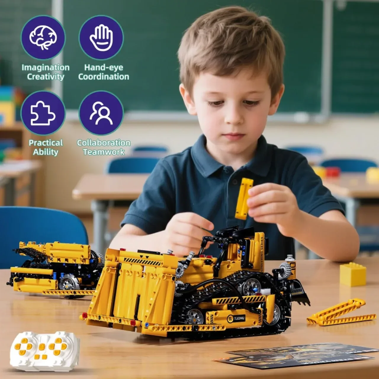 Комплект 5 в 1 STEM строителни играчки, багер, кран, камион, булдозер — снимка 5