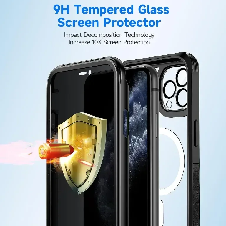 seacosmo Магнитен калъф за iPhone 11 Pro 5,8 инча, вграден 9H протектор за поверителност, черен — снимка 6