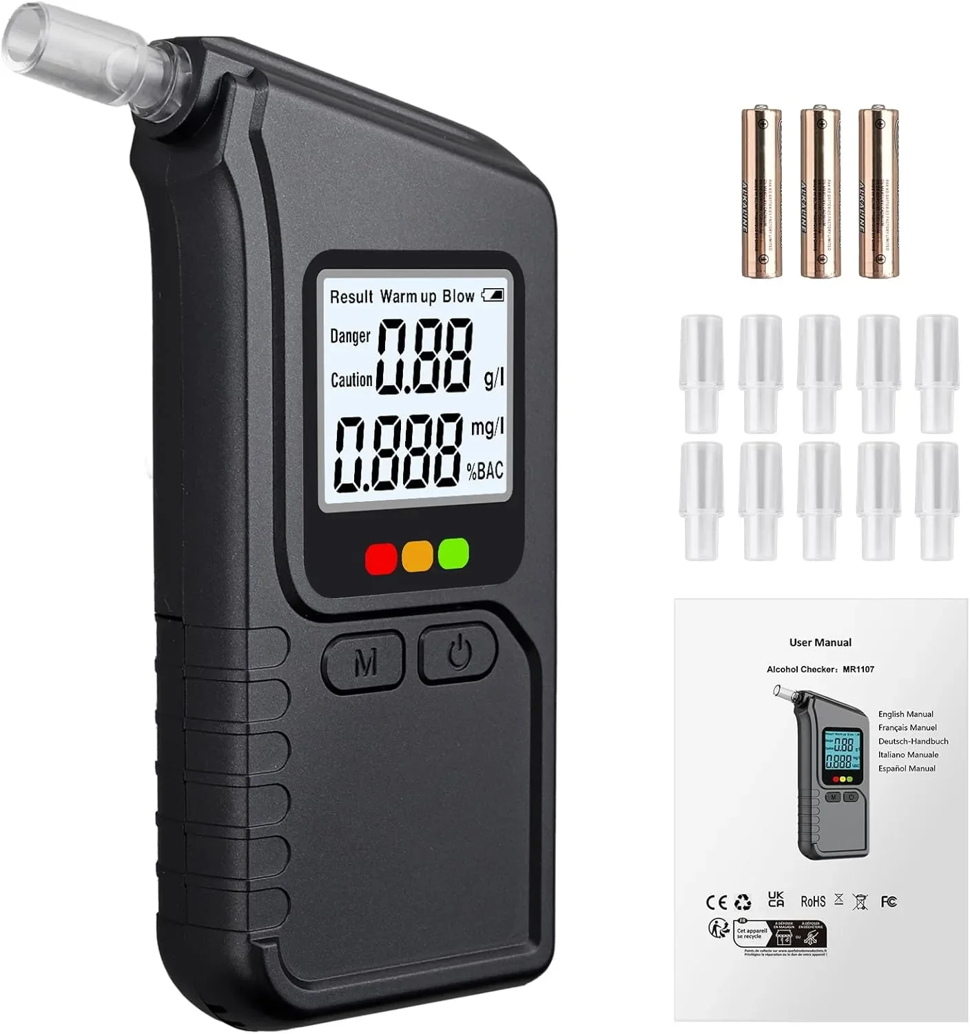 Proster MR1107 тестер за алкохол (дрегер) с двойни сензори, 3-цветен индикатор и звуков сигнал