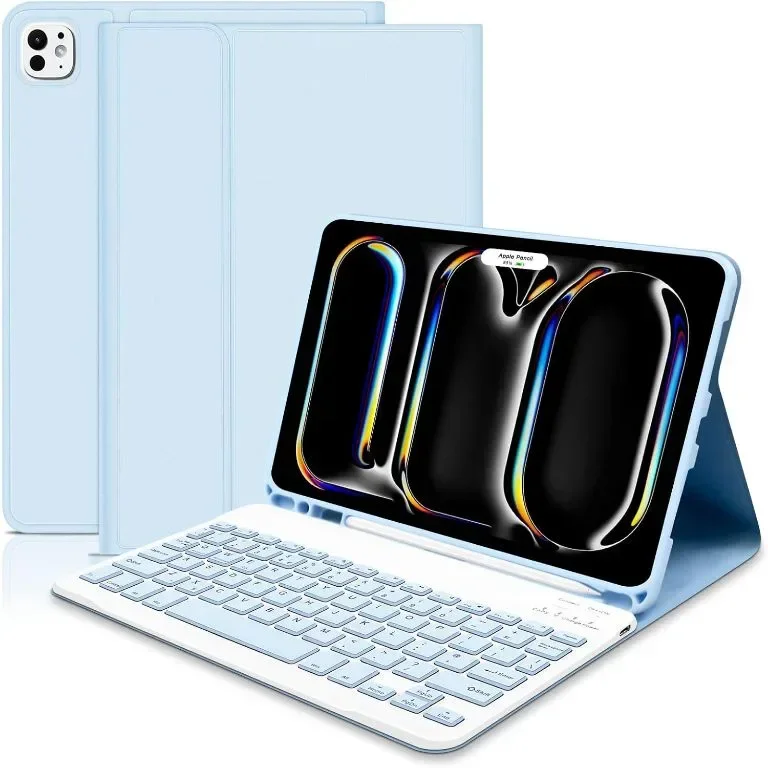 tititinita Калъф с клавиатура за iPad Pro 11 инча 2024 (M4), с подвижна Bluetooth клавиатура, син