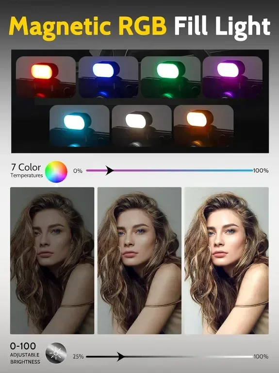 Статив за мобилен телефон AOCHUAN, iPhone/Android, с дистанционно и RGB светлина, M2Pro бял — снимка 4