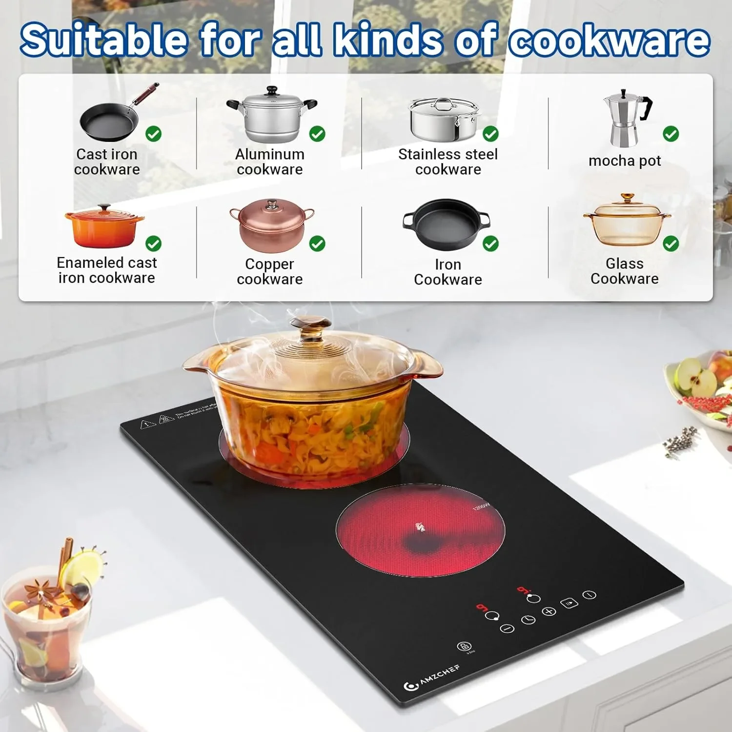 Керамичен котлон AMZCHEF, 3000 W, 2 зони, 9 нива на мощност, таймер — снимка 6
