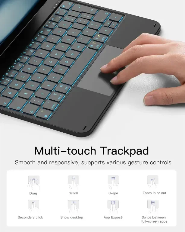 Калъф с магнитна клавиатура Inateck за iPad Air 11 Inch 2024 M2, 7 цветна подсветка тракпад, KB09119 — снимка 6
