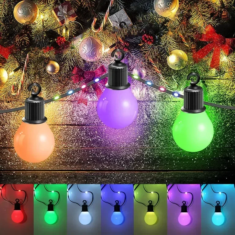 IRISECO 12,5м цветни външни крушки, Водоустойчиви Festoon светлини, 100LED+20 крушки, 12 режима USB — снимка 8