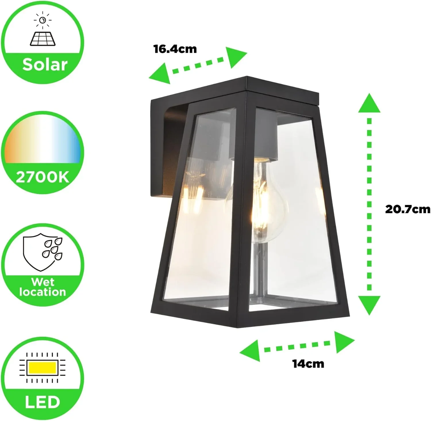 LUTEC соларна стенна лампа за външен монтаж, алуминиева, прозрачно стъкло, водоустойчива, с крушка E27 — снимка 2