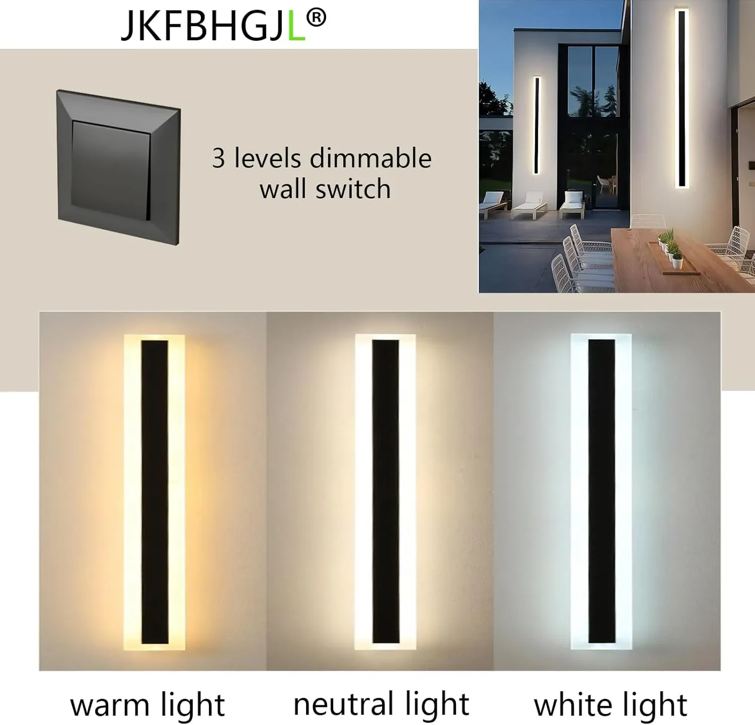 JKFBHGJL 60 см външна стенна LED лампа IP65, 22 W, димируема с дистанционно — снимка 4