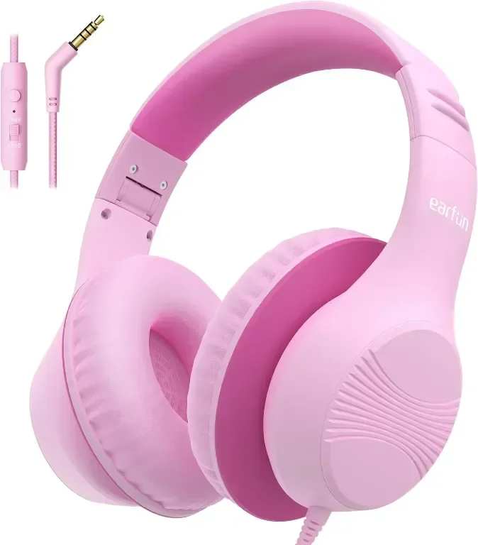Детски слушалки EarFun с кабел, сгъваеми слушалки с микрофони, 85/94dBA безопасно ограничение