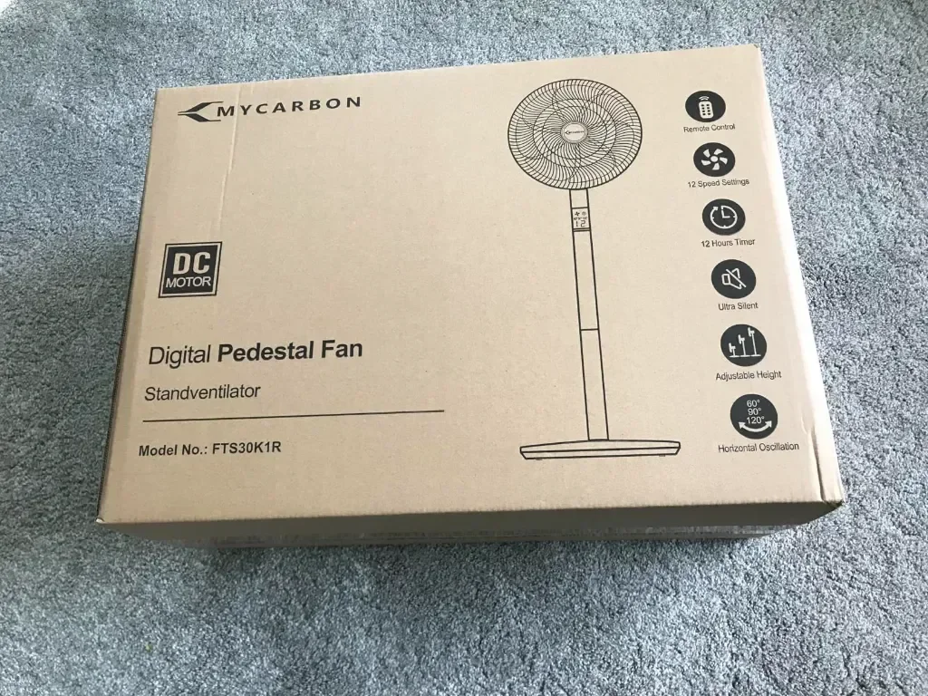 MYCARBON Вентилатор на стойка 23W, 12 скорости с дистанционно, регулируема височина, 3D осцилация — снимка 9