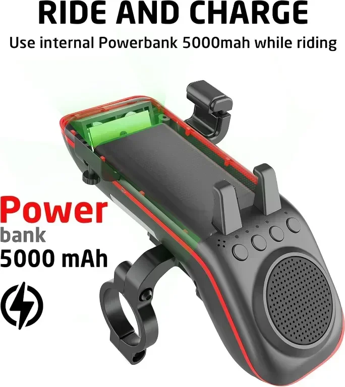 UPPEL 10 в 1 Стойка за телефон за велосипед, Bluetooth, 5000mAh, LED — снимка 4