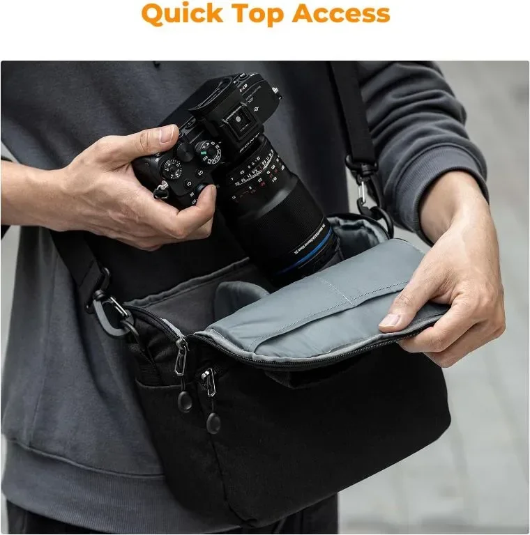 K&F Concept малка чанта за камера през рамо DSLR/безогледални, черна — снимка 4