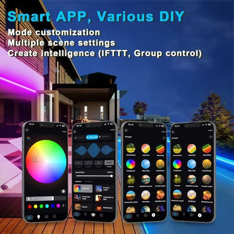 TENDIST 5M RGB LED неонови въжени светлини за открито, IP68 WiFi Гъвкава LED неонова лента, 24V — снимка 3