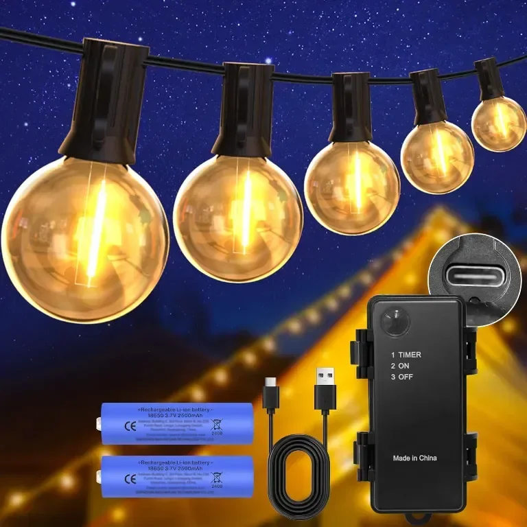 DSLebeen Festoon Lights, акумулаторна 5000mAh батерия, G40 LED стрингови светлини, 12 м, топло бяло