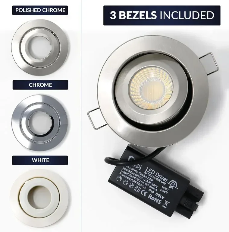 Bright Source Tilt Всичко в едно Превключваема мощност 8w/10 LED Downlight, пакет от 6 — снимка 5