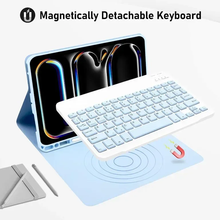 tititinita Калъф с клавиатура за iPad Pro 11 инча 2024 (M4), с подвижна Bluetooth клавиатура, син — снимка 5