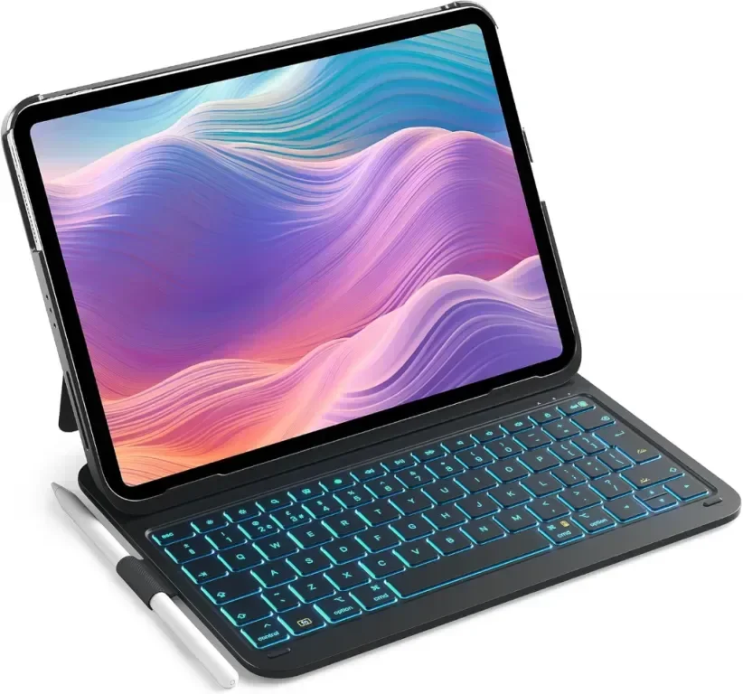 Калъф с клавиатура Inateck за iPad 10th Gen 2022/Air 2024 11 инча, 7-цветна подсветка, BK2007