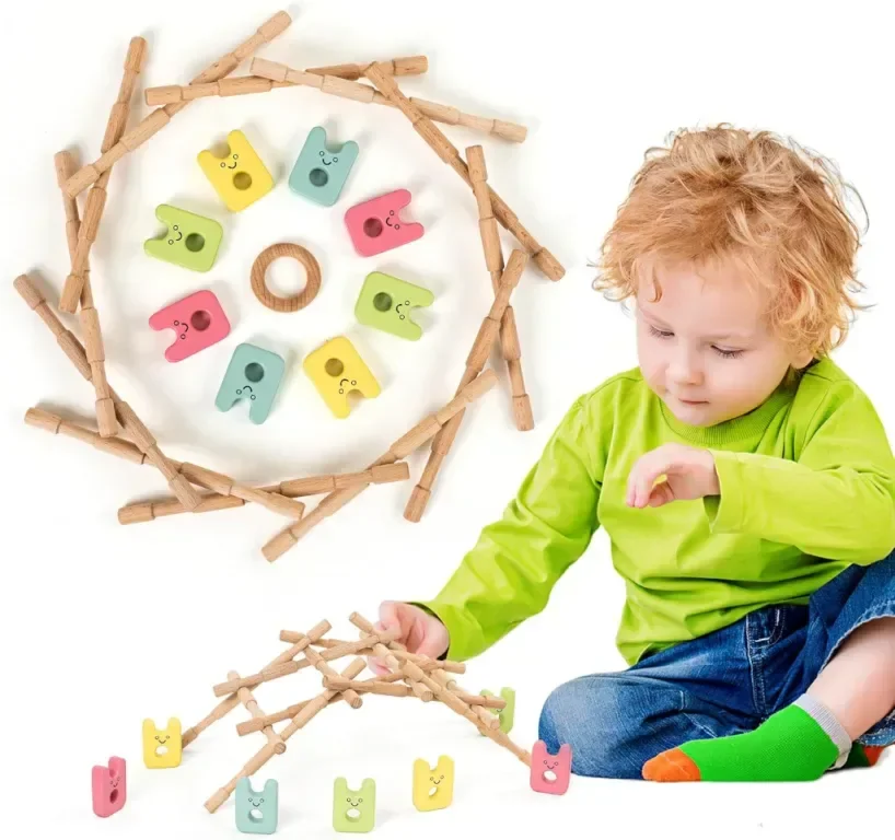 STEM играчки, Физически научен комплект за деца, 12 дървени пръчки за физически баланс