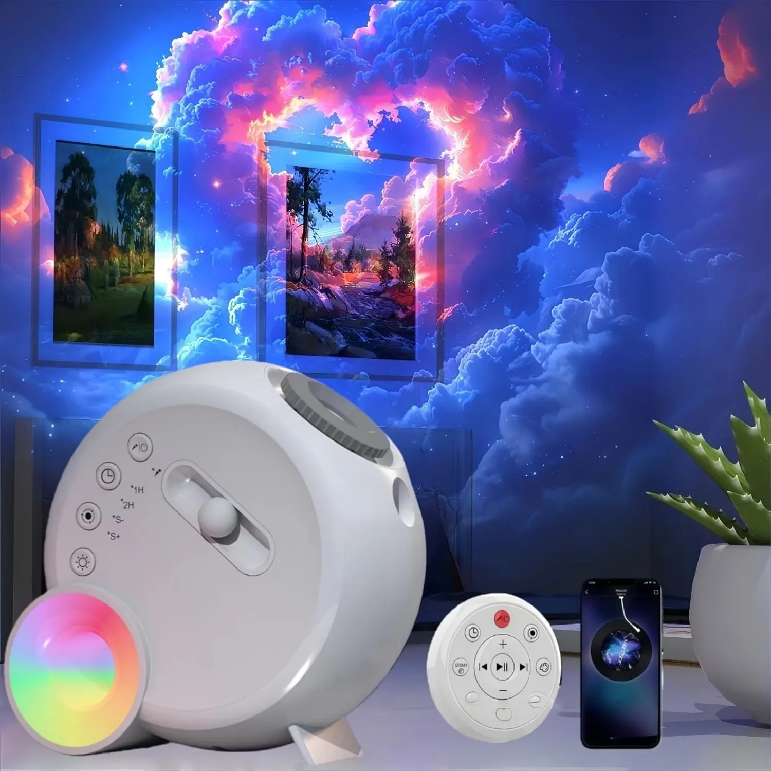 Galaxy Projector нощна лампа Aurora с метеор ефект, Bluetooth музика и 15 бели шума, 12 диска