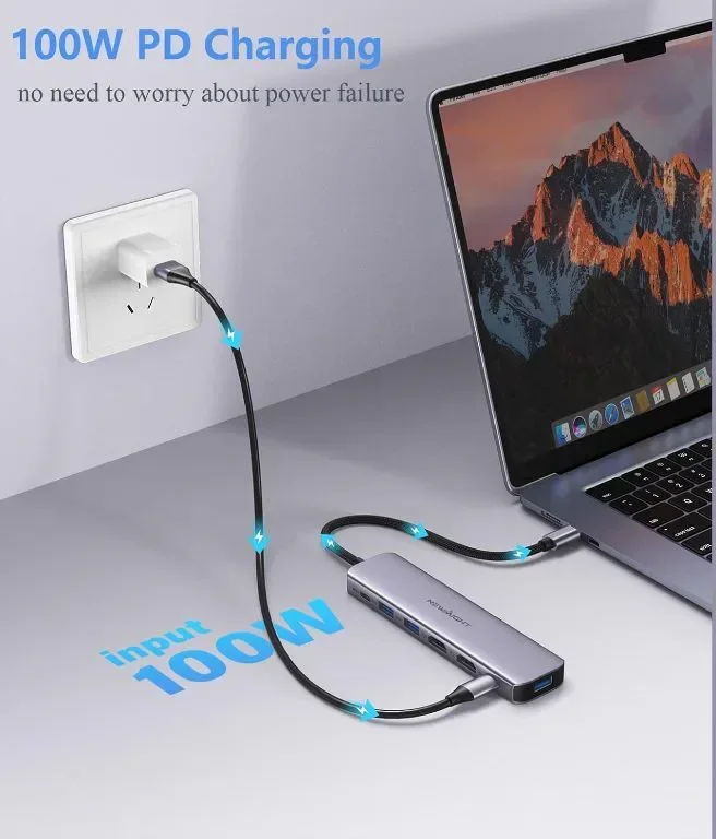 USB C към HDMI адаптер, Newmight 7 в 1 USB C докинг станция с 2 HDMI, 3 USB3.0, 100 W PD, USB C 3.0 — снимка 6