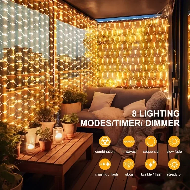 THKFUL Коледни мрежести светлини за открито,3 X 2 м,200LED, Студено бяло — снимка 2