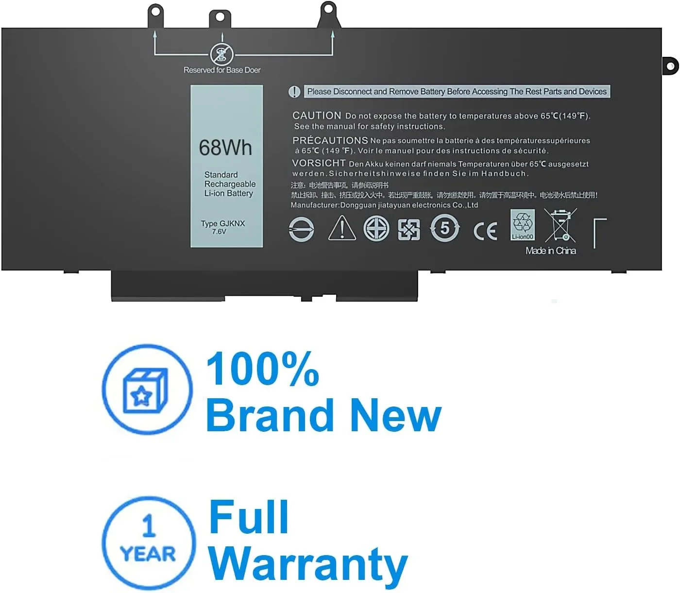 Батерия за лаптоп HASESS 7.6V 68Wh (Li-ion) Type GJKNX – съвместима за Dell Latitude/Precision — снимка 4