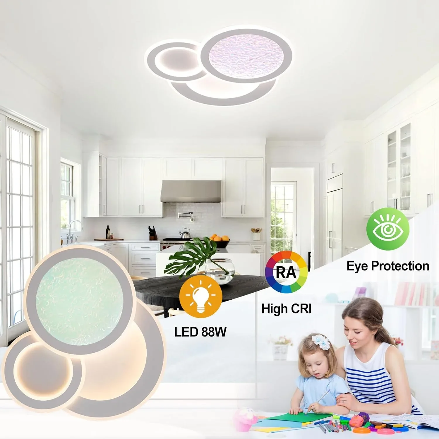 LED Смарт полилей за таван с дистанционно и димиране, 88W, за дневна и спалня — снимка 5