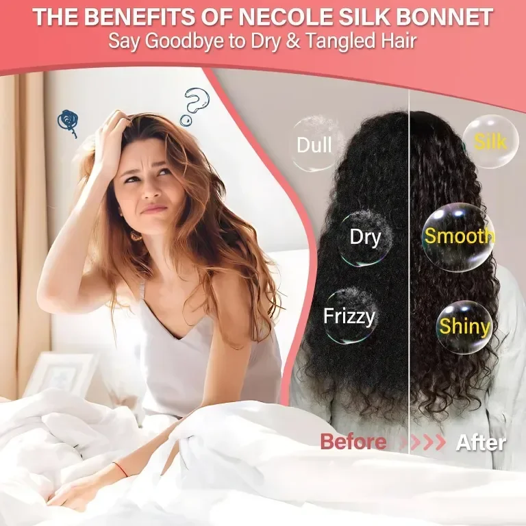 Necole 22 Momme 100% Mulberry Double Silk копринено боне за сън, черно, 25 x 20 x 1,6 см — снимка 3