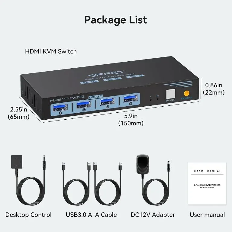 HDMI KVM превключвател 2 компютъра 1 монитор 4K@60Hz USB 3.0 и 4 USB 3.0 устройства — снимка 7