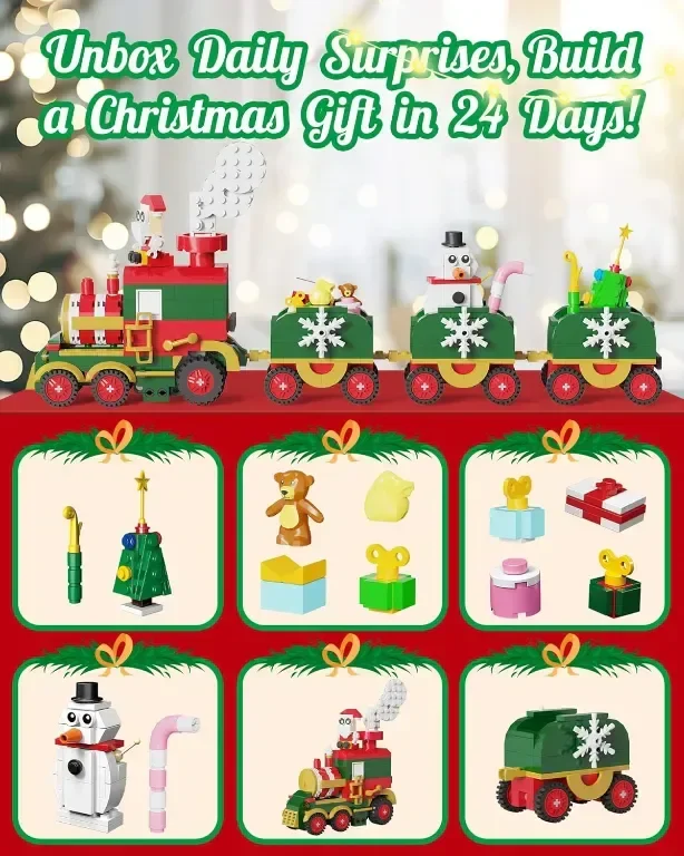 D-FantiX Advent Calendar 2024 Коледен влак, градивни блокчета с LED светлина — снимка 4