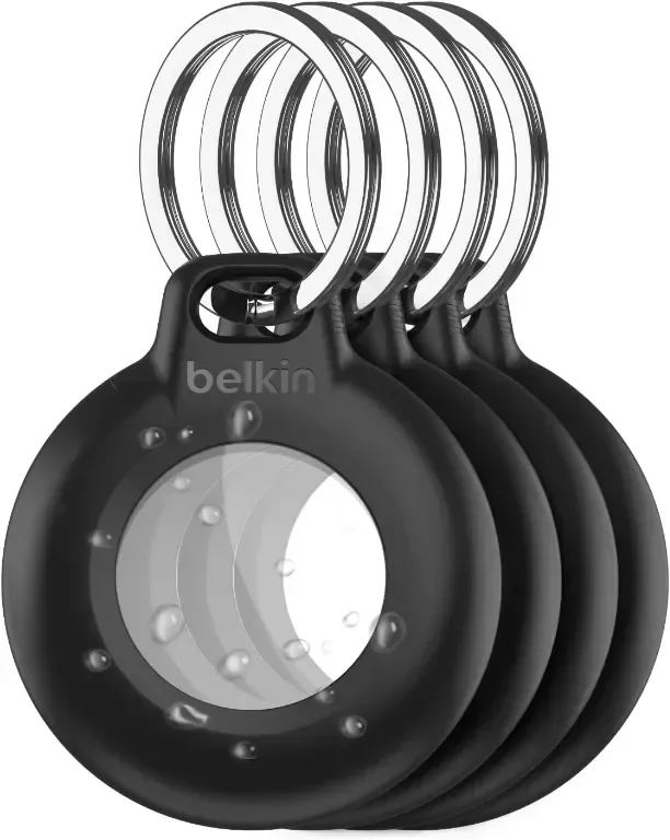 Belkin Водоустойчив Apple AirTag Secure Holder с ключодържател, черен, 4 броя